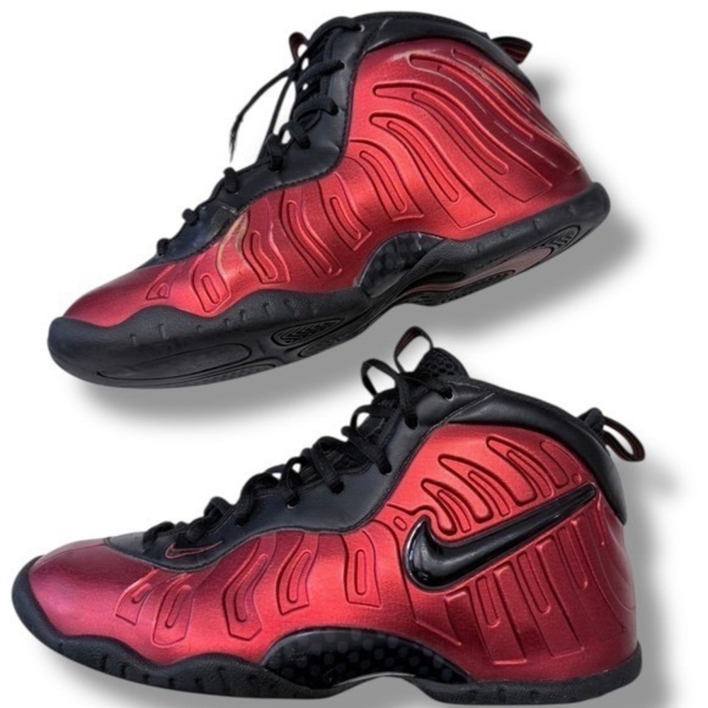 Nike Little Posite Pro GS 'University Red' sneakers Metallic Red Black Sz 7Y